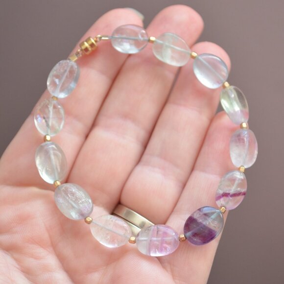 Fluorite Gemstone Bracelet with Gold Magnetic Clasp - Picture 6 of 8